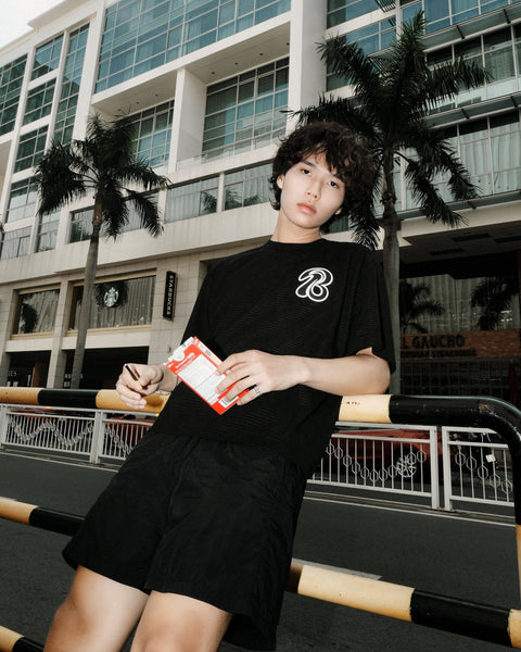 Drop Shoulder Knit T-shirt - Black - TOBI