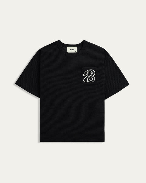 Drop Shoulder Knit T-shirt - Black - TOBI