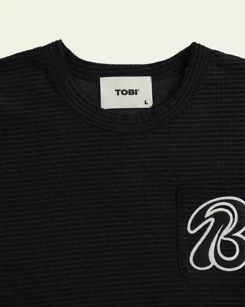 Drop Shoulder Knit T-shirt - Black - TOBI