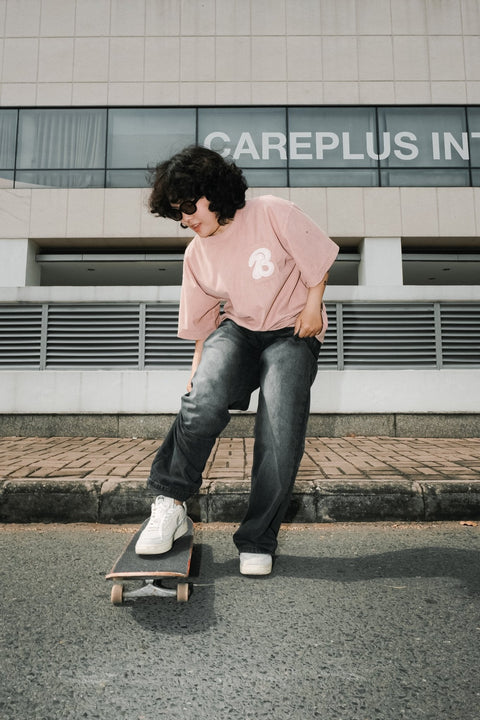 Drop Shoulder Knit T-shirt - Dusty Pink - TOBI