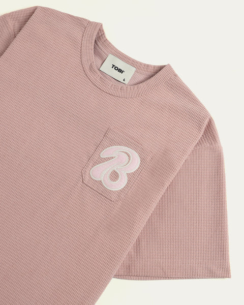 Drop Shoulder Knit T-shirt - Dusty Pink - TOBI