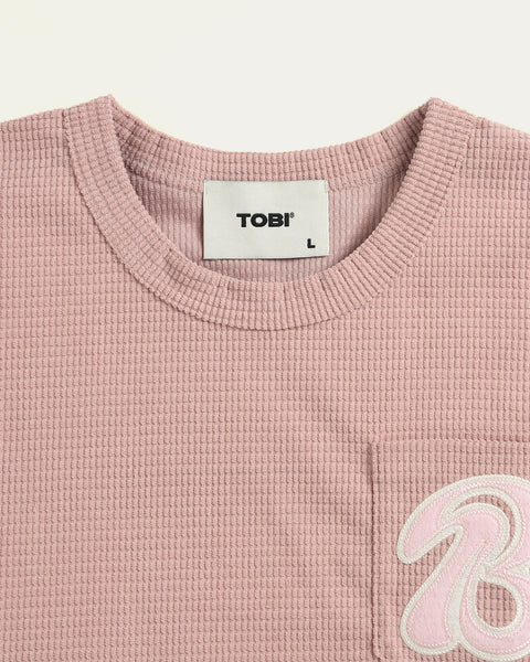 Drop Shoulder Knit T-shirt - Dusty Pink - TOBI