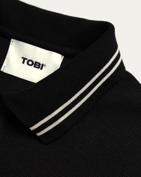 Waffle Stripped Polo - Black - TOBI