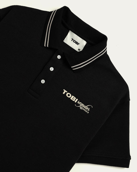 Waffle Stripped Polo - Black - TOBI
