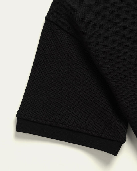 Waffle Stripped Polo - Black - TOBI