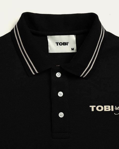 Waffle Stripped Polo - Black - TOBI