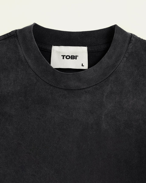 Blank Boxy Wash T-shirt - Faded Black - TOBI