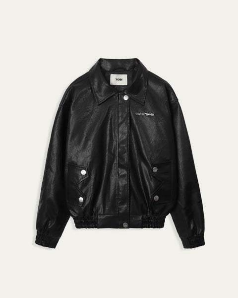 Pilot Leather Jacket - Black - TOBI