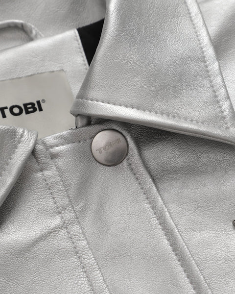 Pilot Leather Jacket - Silver - TOBI