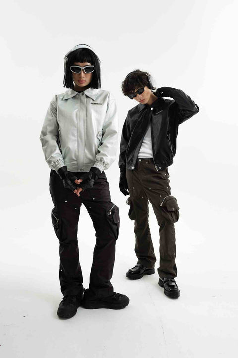 Pilot Leather Jacket - Silver - TOBI