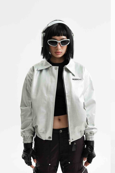 Pilot Leather Jacket - Silver - TOBI