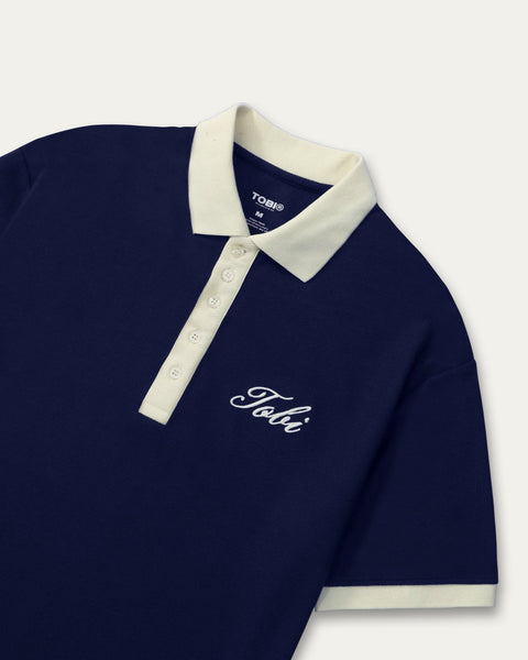 Polo Waffle Collar - Navy - TOBI