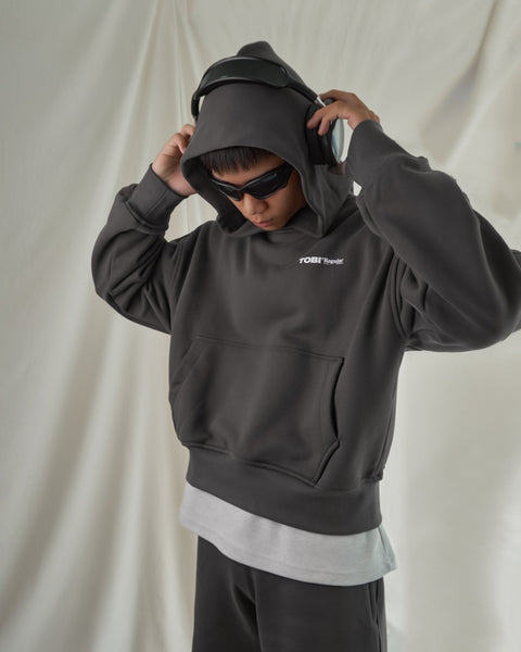 TOBI 500gsm Boxy Hoodie - Lead Shell - TOBI