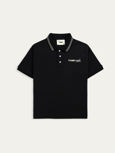 Waffle Stripped Polo - Black - TOBI