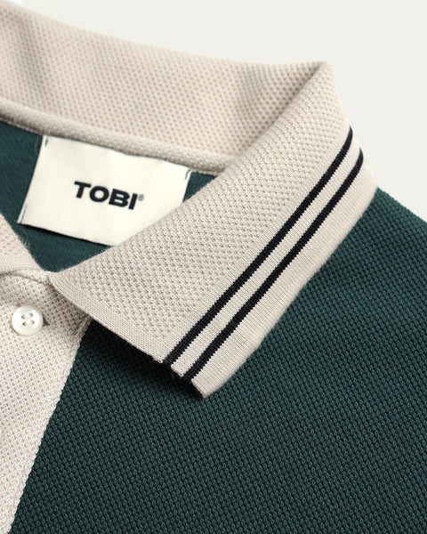 Waffle Stripped Polo - Green - TOBI