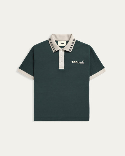 Waffle Stripped Polo - Green - TOBI