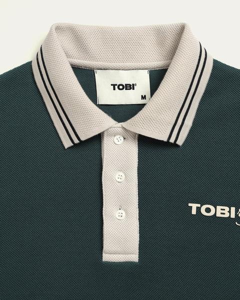 Waffle Stripped Polo - Green - TOBI