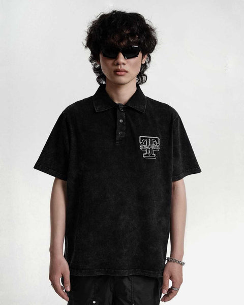 Wash Polo Shirt - Black - TOBI