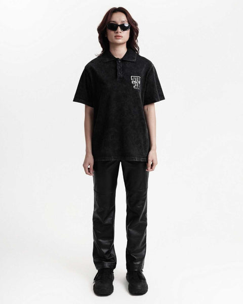 Wash Polo Shirt - Black - TOBI