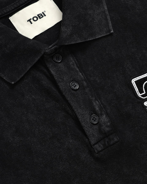 Wash Polo Shirt - Black - TOBI