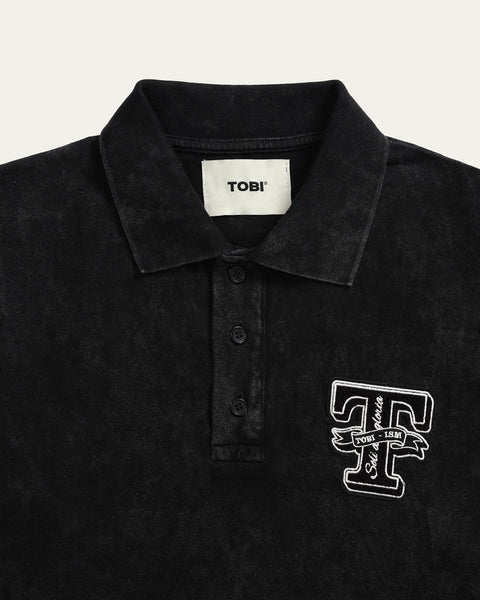 Wash Polo Shirt - Black - TOBI