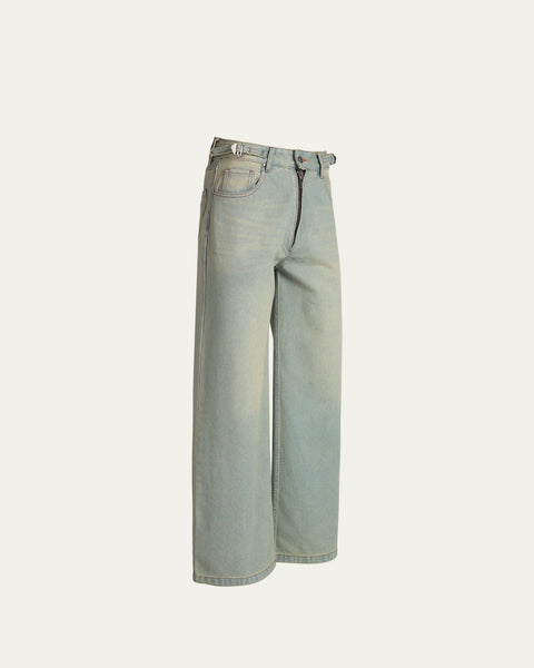 Wide Leg Baggy Jeans - Blue Dirty Wash - TOBI